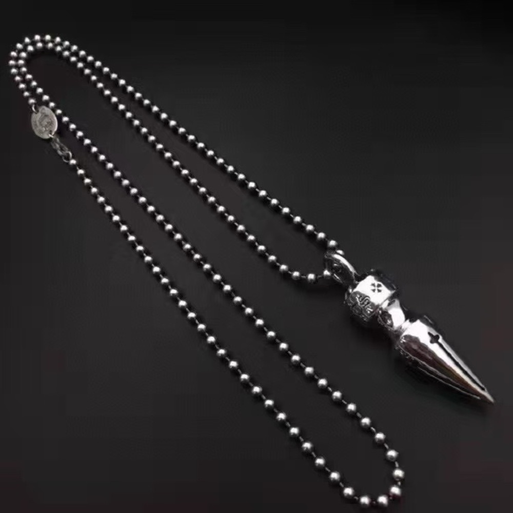 Men's Polished Silver Spike Pendant Necklace with Bead Chain
